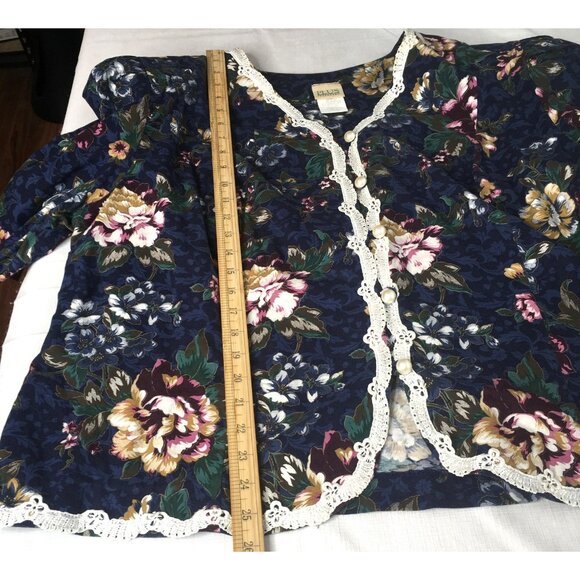 Cottagecore Vintage Jacket Womens 26W Floral Pearl Button Lace Trim - Picture 10 of 15